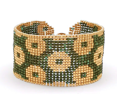 Brazalete Telar Dorado Grueso Rondanas Turquesa T